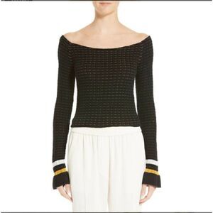 3.1 Philip Lim off the shoulder stripe trim sweater Small